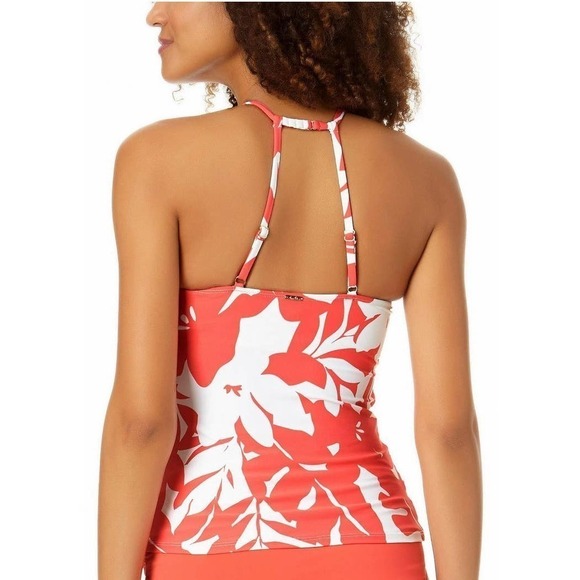 Womens Coastal Palm Printed High-Neck tankini MultiColor L pink floral slimming - Picture 2 of 6